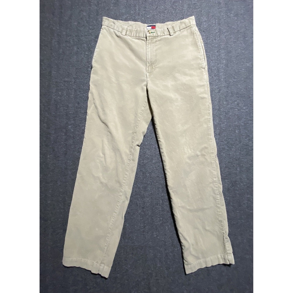 Tommy Hilfiger Corduroy Pants Men's Straight Flat Front Beige Khaki Size 31x32